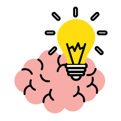 brain with bulb idea half line style icon vector illustration design