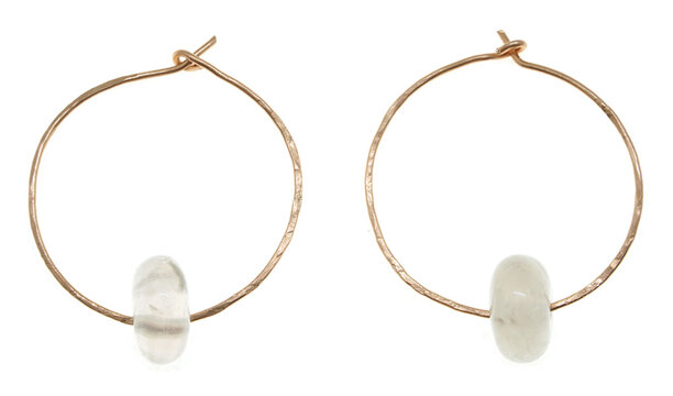 Handmade Rose Gold Wire Quartz Crystal Hoop Earrings
