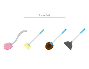 トイレブラシとラバーカップのベクターイラスト　トイレ掃除　