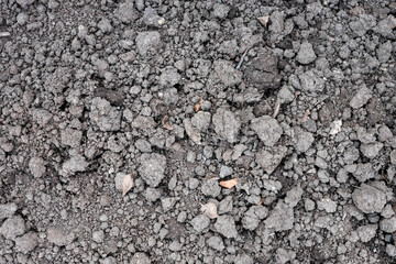 Closeup of a plowed field, fertile, black soil.