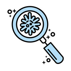 Obraz premium magnifying glass with covid19 virus particle line and colors style icon vector illustration design
