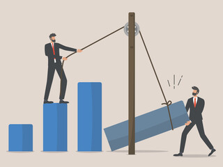 business rebuilding, employees or businessman rebuild business after covid outbreak, teamwork