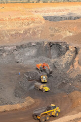 Vertical shot of tractors in the area of Manganese mining in South Africa