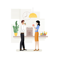 Coffee break. The man and the woman are drinking coffee. Flat vector illustration.