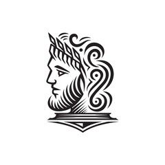 Ancient Greek Figure Face Head Statue Sculpture Logo design, Elegance logo apollo God wearing leaf crown, line linear illustration elegant logo illustration