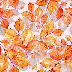 Watercolor bright leaves seamless pattern
