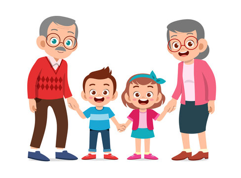 happy cute kids with grandparent vector illustration