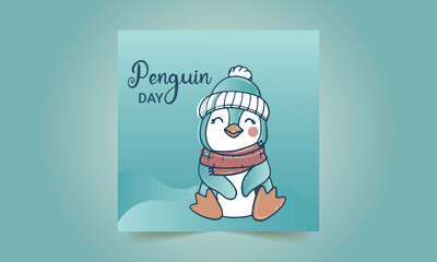 cute penguin with snow. Isolated objects on white. Vector illustration. Vector illustration for World Penguin Day.
