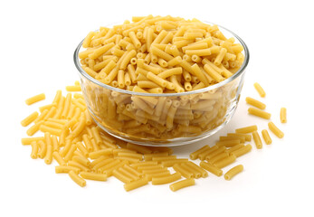 Italian pasta (Gomiti Rigati) on white background