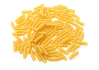Italian pasta (Gomiti Rigati) on white background