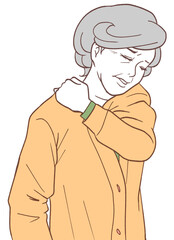 Fototapeta premium 肩こりに悩む高齢者（シンプルカラー）