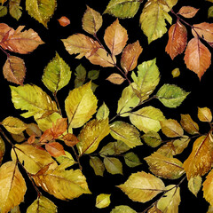 Watercolor bright leaves seamless pattern