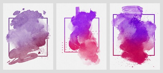 Bright Purple Pink Watercolor Hand Drawing Collection of Spring Poster Illustrations