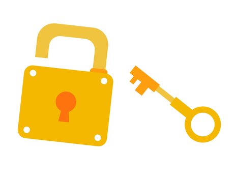 Yellow Key And Pad Lock Cartoon Doodle Flat Design Style Vector Illustration 