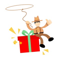 america cowboy and gift box cartoon doodle flat design style vector illustration