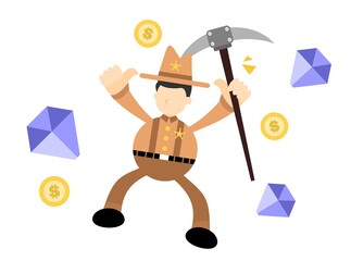 happy cowboy america man jewel diamond cartoon doodle flat design style vector illustration