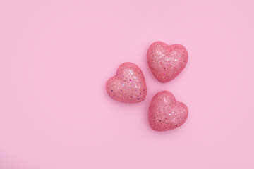 Pink hearts on pink background. Love concept. Valentines day background.