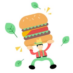 happy farmer man agriculture and eat burger fast food cartoon doodle flat design style vector illustration