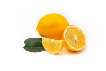 Yellow lemon on a white background. Natural vitamin, anti-influenza and antiviral ingredient.
