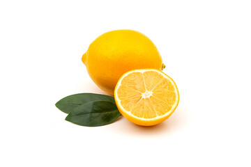 Yellow lemon on a white background. Natural vitamin, anti-influenza and antiviral ingredient.