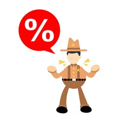 cowboy america and percent red bubble sign cartoon doodle flat design style vector illustration