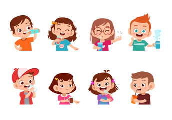 kids drinking isolated vector illustration