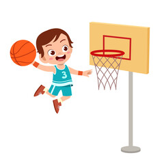 kid boy basketball vector illustration