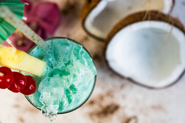 The Blue Hawaiian Cocktail with decor