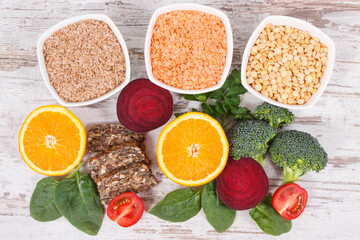 Nutritious products containing vitamin B9 and dietary fiber, healthy nutrition