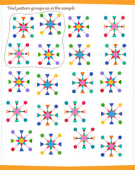 A game for children. Find all groups of patterns specified in the sample 