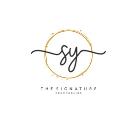 SY Initial letter handwriting and signature logo. A concept handwriting initial logo with template element.