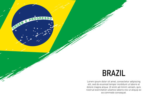 Grunge styled brush stroke background with flag of Brazil