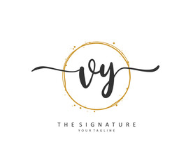 VY Initial letter handwriting and signature logo. A concept handwriting initial logo with template element.