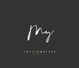 MY Initial letter handwriting and signature logo. A concept handwriting initial logo with template element.