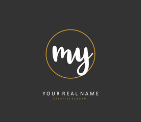 MY Initial letter handwriting and signature logo. A concept handwriting initial logo with template element.