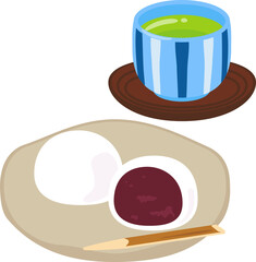 漉し餡の大福と緑茶