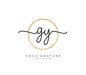 GY Initial letter handwriting and signature logo. A concept handwriting initial logo with template element.