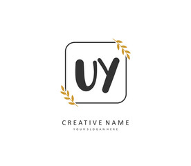 Obraz premium UY Initial letter handwriting and signature logo. A concept handwriting initial logo with template element.