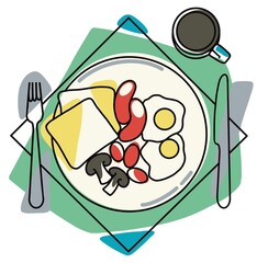 Simple Trendy Minimalistic Flat Line  English Breakfast Food Menu Illustration
