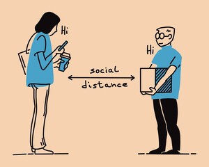 Lineart Simple Minimalistic Illustration People Social Distance