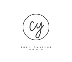 CY Initial letter handwriting and signature logo. A concept handwriting initial logo with template element.