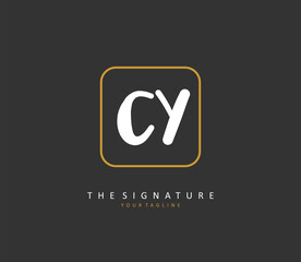 CY Initial letter handwriting and signature logo. A concept handwriting initial logo with template element.