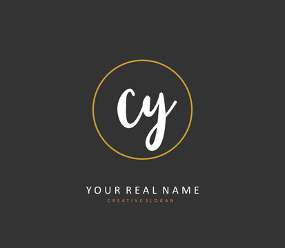 CY Initial letter handwriting and signature logo. A concept handwriting initial logo with template element.