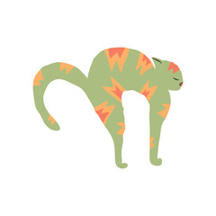 Cosy hand drawn cat with decorations. Vector illustration. Editable lines. Colored.