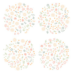 Cosy shapes 4 round backgrounds, cute pattern. Colored vector illustration.