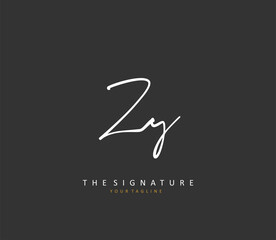 ZY Initial letter handwriting and signature logo. A concept handwriting initial logo with template element.