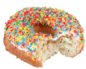 Donut in a multicolored confectionery dressing isolated