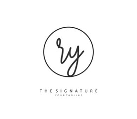 RY Initial letter handwriting and signature logo. A concept handwriting initial logo with template element.