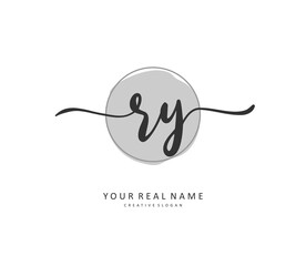 RY Initial letter handwriting and signature logo. A concept handwriting initial logo with template element.