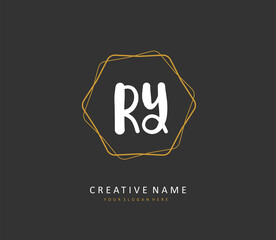 RY Initial letter handwriting and signature logo. A concept handwriting initial logo with template element.